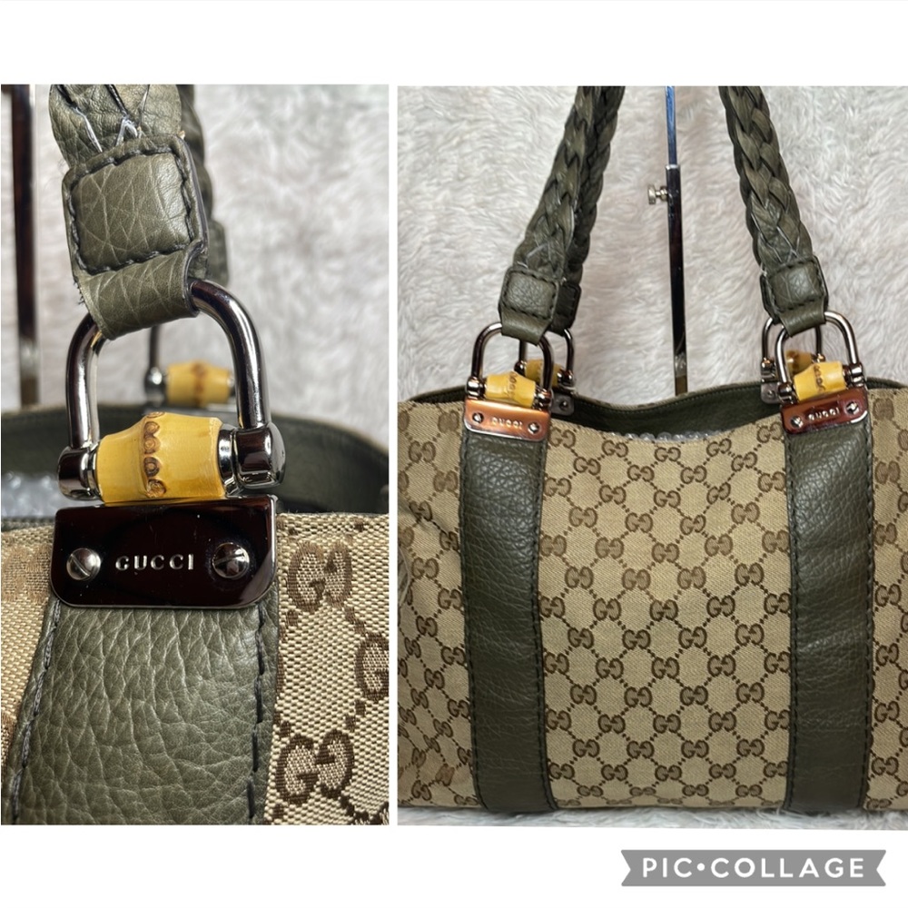 Gucci Monogram GG Canvas Leather Bamboo Bar Large Shoulder Tote & Folio Wallet - Picture 4 of 17